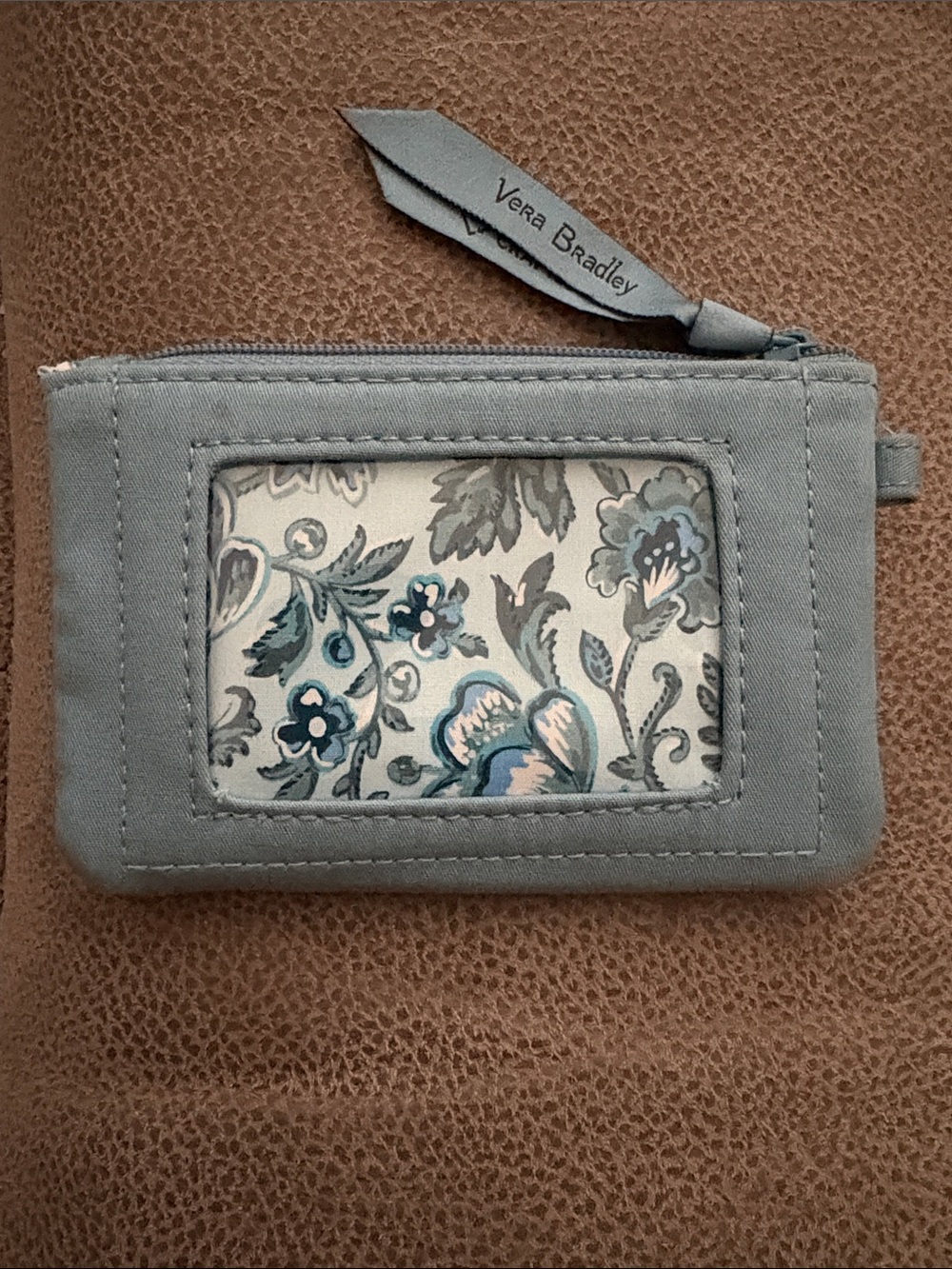 Vera Bradley Dusty Blue Floral ID Zip Card Case